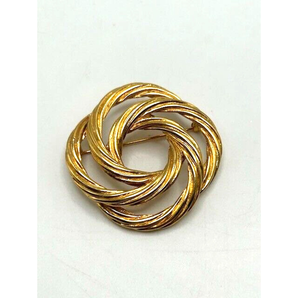 Vintage Monet Gold Tone Interlocking Circles Cable‎ Knot Brooch Pin